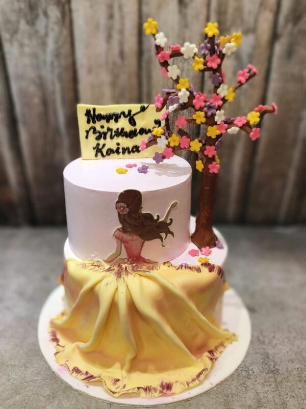 Yellow dressed girl Cake
